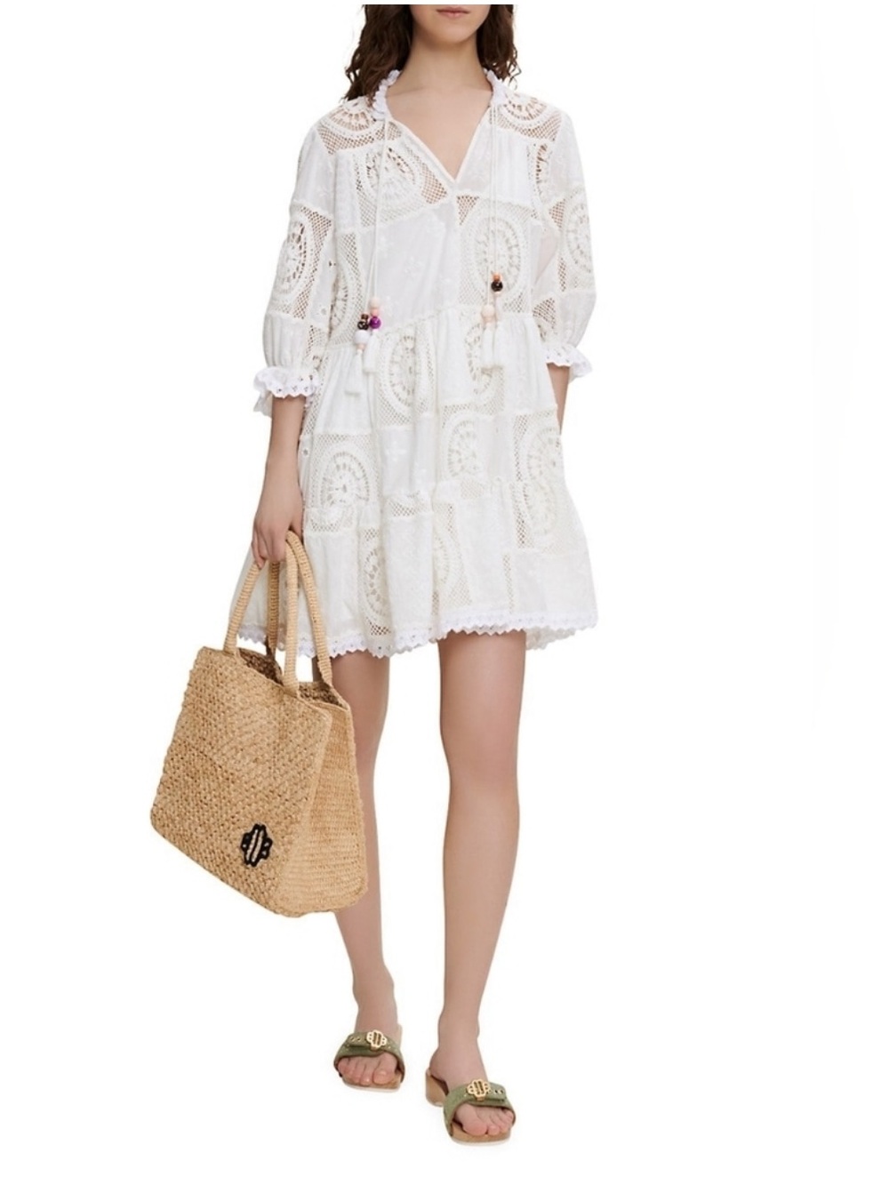 Maje White Crochet Tunic Dress S 36 FR